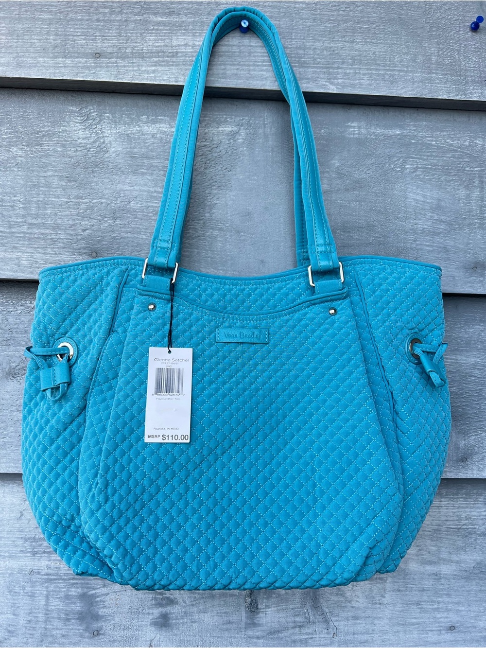 Vera Bradley Turquoise Sea Microfiber Large Glenna Satchel NWT NEW